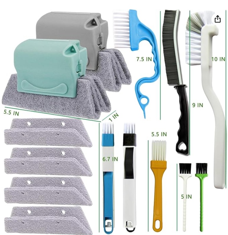 CRAFNEW 14Pcs Window Track Cleaning Tools, Deep Clean Groove Gap cleaning brush Kit for Window or Door Tracks, Sliding Doors, Tile Lines, AC Vents, Keyboards